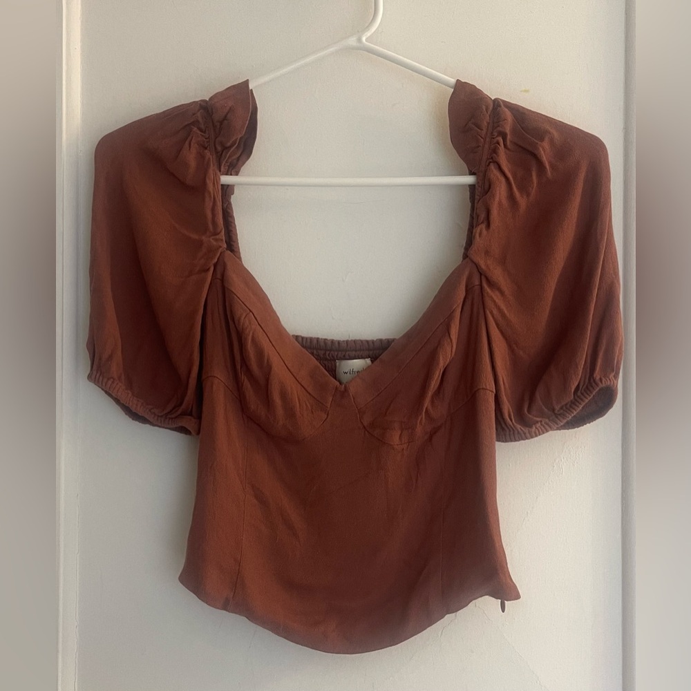 Wilfred Aritzia Novella Cropped Smocked Top Size XS